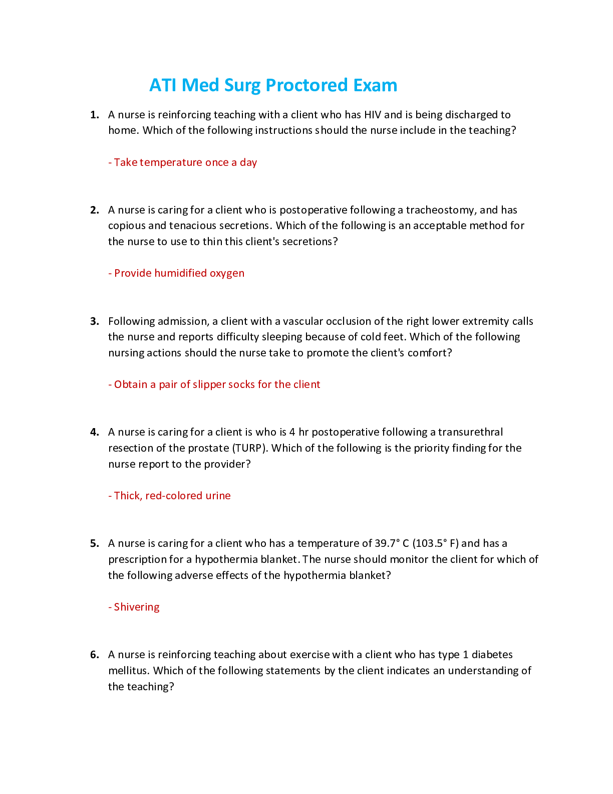 Preview image for ATI Med Surg Proctored Exam. Latest 2021